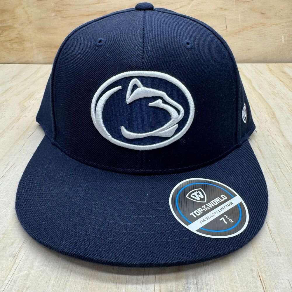 NEW Penn State Nittany Lions Top of the World Team Color Fitted Hat Navy 7 1/2